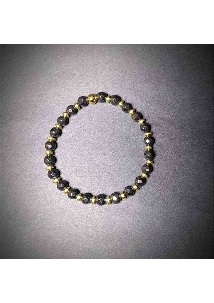 Hematit 6 mm Gold Tedaylı Doğal Taş Bileklik modelleri