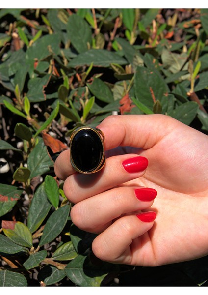 Oval Oniks Doğal Taş Ayarlanabilir Kadın Doğal Taş Yüzük EUY13O modelleri