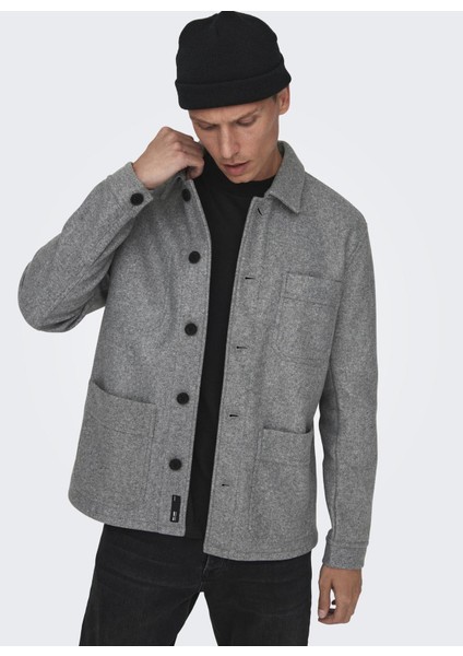 Only & Sons Rahat Gri Melanj Erkek Ceket Onsjax Aw Jacket Otw