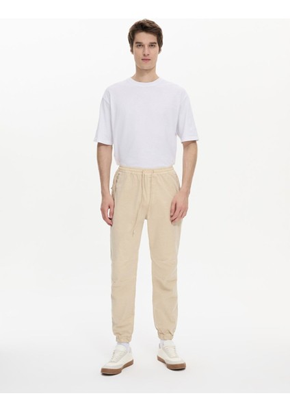 Erkek Fit Jogger Bel Bej Pantolon