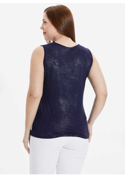O Yaka Varaklı Lacivert Kadın Bluz 24YSL8813-BB