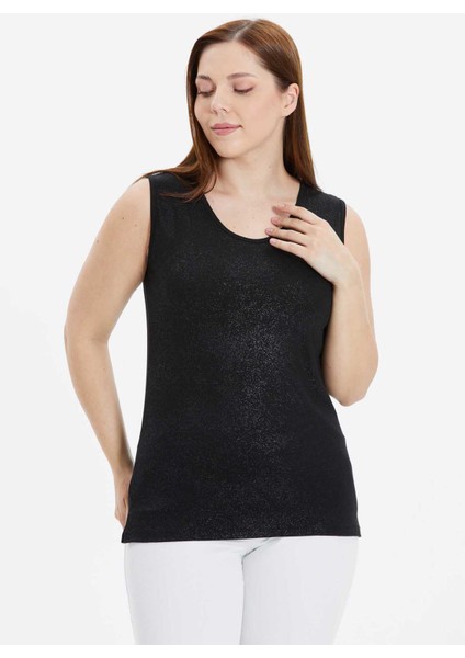 O Yaka Varaklı Siyah Kadın Bluz 24YSL8813-BB