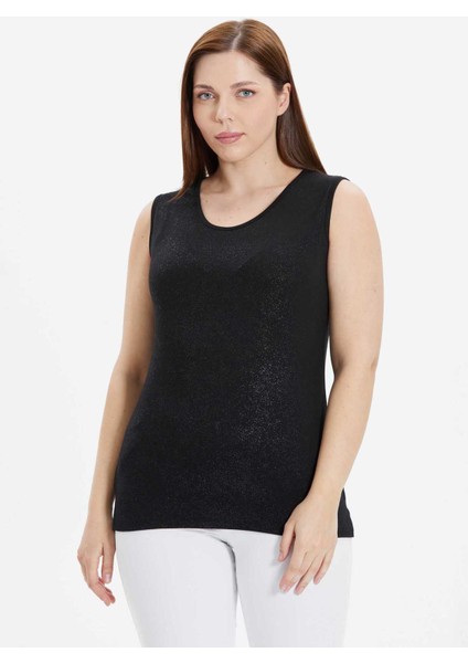 O Yaka Varaklı Siyah Kadın Bluz 24YSL8813-BB