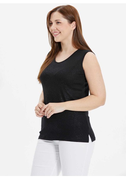 O Yaka Varaklı Siyah Kadın Bluz 24YSL8813-BB
