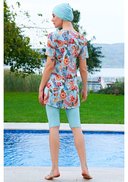 Mirates Yeşil Desenli Yarım Kol Micro(Çabuk Kuruyan)Kumaş Yarı Tesettür Mayo fiyatları