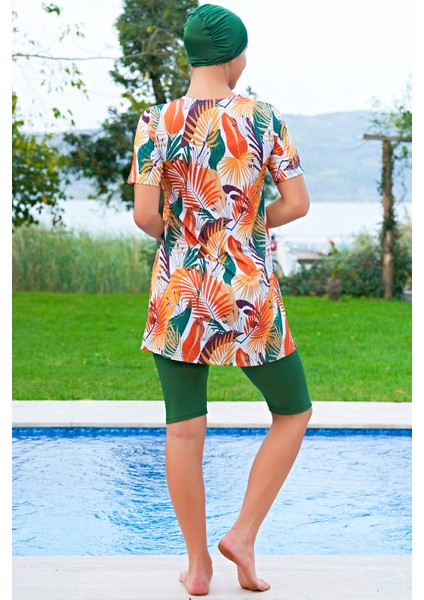 Mirates Yaprak Desenli Yarım Kol Micro(Çabuk Kuruyan)Kumaş Yarı Tesettür Mayo fiyatları