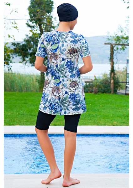 Mirates Çiçek Desenli Yarım Kol Micro(Çabuk Kuruyan)Kumaş Yarı Tesettür Mayo fiyatları