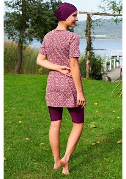 Büyük Beden Etnik Desenli Yarım Kol Lycra(Su Itici ve Çabuk Kuruyan)Kumaş Tesettür Mayo fiyatları