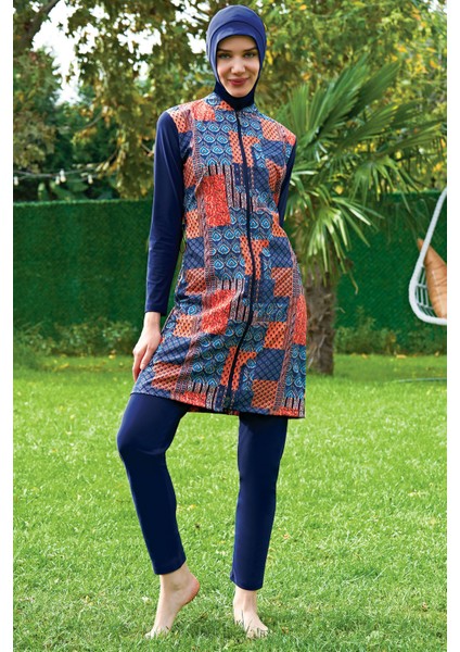 Büyük Beden Etnik Desenli Lycra Paraşüt(Su Itici ve Çabuk Kuruyan)Kumaş Tesettür Mayo