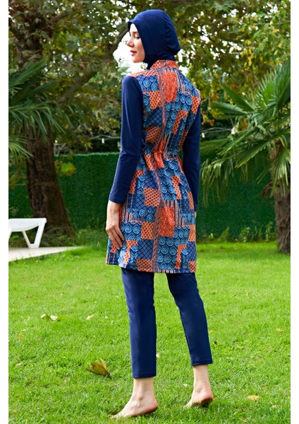 Büyük Beden Etnik Desenli Lycra Paraşüt(Su Itici ve Çabuk Kuruyan)Kumaş Tesettür Mayo modelleri