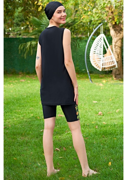 Siyah Limon Desenli O Kol Lycra(Su Itici ve Çabuk Kuruyan)Kumaş Tesettür Mayo fiyatları