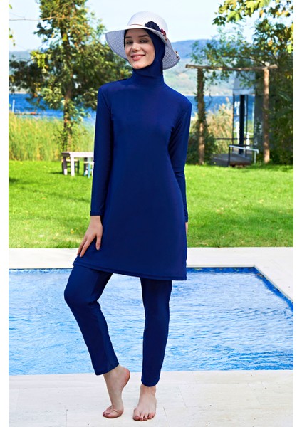 Lacivert Lycra ( Su Itici ve Çabuk Kuruyan ) Kumaş Tesettür Mayo