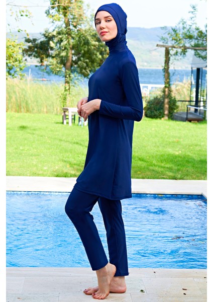 Lacivert Lycra ( Su Itici ve Çabuk Kuruyan ) Kumaş Tesettür Mayo modelleri