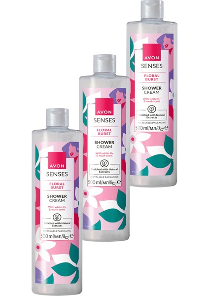 Senses Floral Burst Zambak ve Misk Kokulu Duş Kremi 500 Üçlü Set