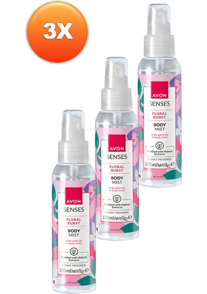 Senses Floral Burst Zambak ve Misk Kokulu Vücut Spreyi 100 Ml. Üçlü Set