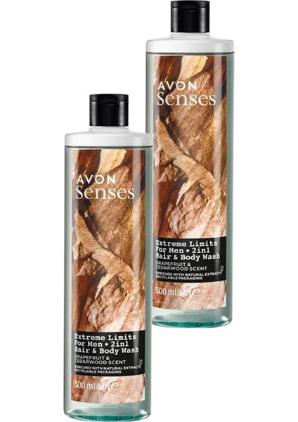 Senses Extreme Limits Greyfurt ve Sandal Kokulu Saç ve Vücut Için Erkek Duş Jeli 500 İkili Set