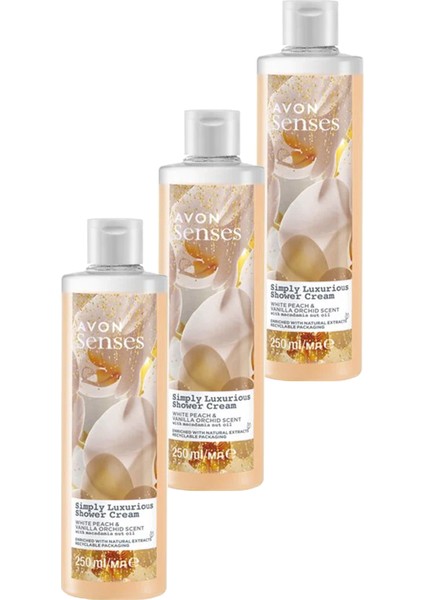 Simply Luxurious Beyaz Şeftali ve Vanilya Orkide Kokulu Duş Kremi 250 Üçlü Set