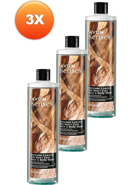 Senses Extreme Limits Greyfurt ve Sandal Kokulu Saç ve Vücut Için Erkek Duş Jeli 500 Üçlü Set fiyatları