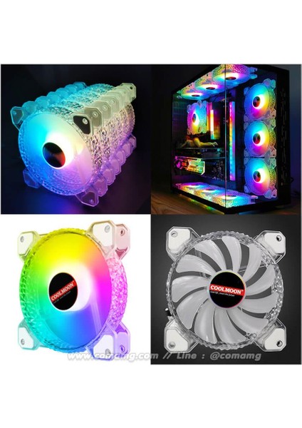 Coolmoon - 4 Adet 12CM Rgb Kasa Fanı Seti Kristal Yüzey 6pin Soğutucu Fan Seti + Kontrolcü + Kumanda