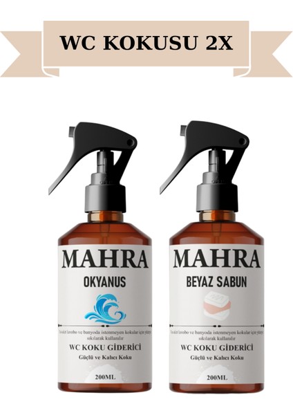 Mahra Shop Mahrashop Beyaz Sabun Okyanus Wc Lavabo ve Banyo Kötü Koku Giderici Ultra Kalıcı Yüzey Parfümü Oda Kokusu 2'li Set 200 ml