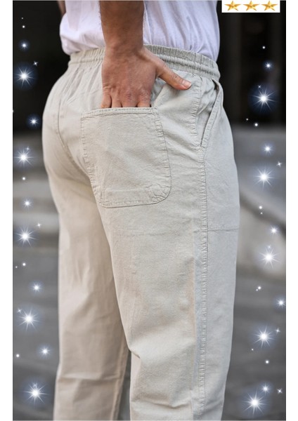 3A Moda Haki Renk Erkek Yazlık Keten Karışımı Relaxed Pantolon modelleri