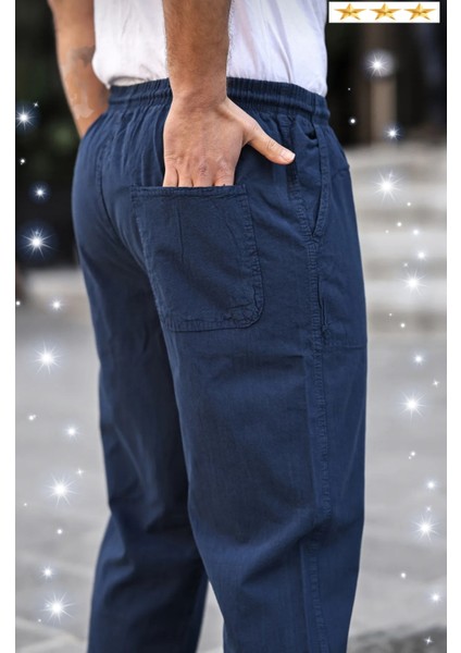 3A Moda Haki Renk Erkek Yazlık Keten Karışımı Relaxed Pantolon