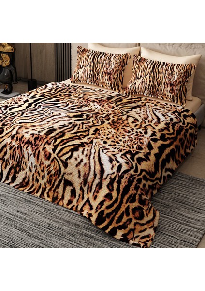 Pike Takımı Pamuklu Çift Kişilik Jakar Dokuma Yatak Örtüsü Zebra Brown