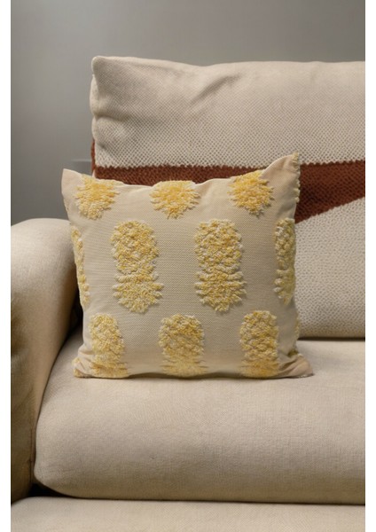 Bohem Dekoratif Yastık Kılıfı Kırlent Kılıfı 45X45 cm Açık Sarı Renk Ananas Desen