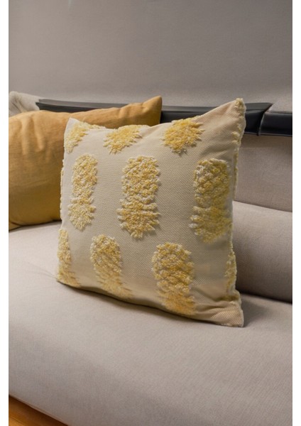 Bohem Dekoratif Yastık Kılıfı Kırlent Kılıfı 45X45 cm Açık Sarı Renk Ananas Desen