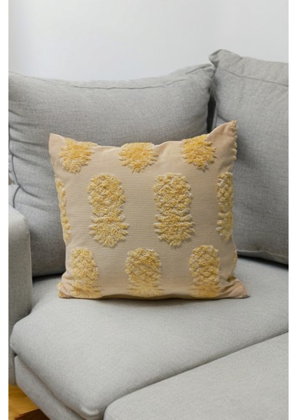 Bohem Dekoratif Yastık Kılıfı Kırlent Kılıfı 45X45 cm Açık Sarı Renk Ananas Desen