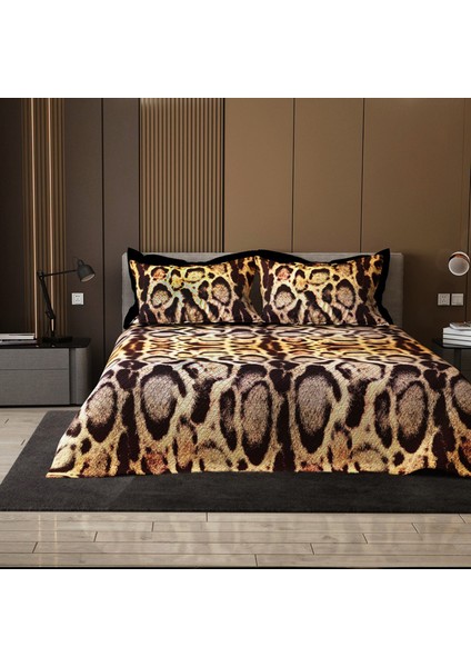 Pike Takımı Pamuklu Çift Kişilik Jakar Dokuma Yatak Örtüsü Gold Leopar