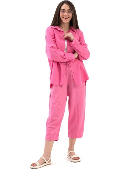Krinkıl Kumaş Keten Ikili Takım - Pembe