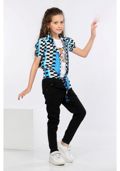 Geometrik Desen Baskılı Alttan Bağlamalı Renkli Gömlek, Tişört ve Kot Pantolon 3 Lü Takım MRN2409 fiyatları