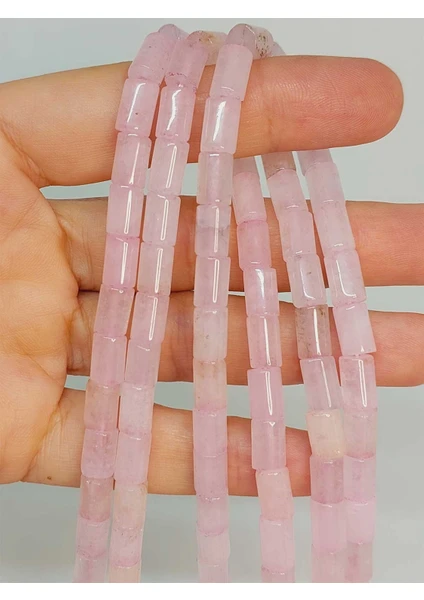 Yaşam Tohumu Pembe Kuvars Taşı Silindir Kesim 5.5x7.5mm Dizi (49306)