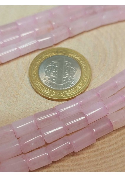 Pembe Kuvars Taşı Silindir Kesim 5.5x7.5mm Dizi (49306)