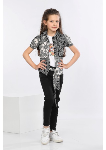 Etnik Desen Baskılı Renkli Gömlek, Tişört ve Kot Pantolon 3 Lü Takım MRN2414 fiyatları