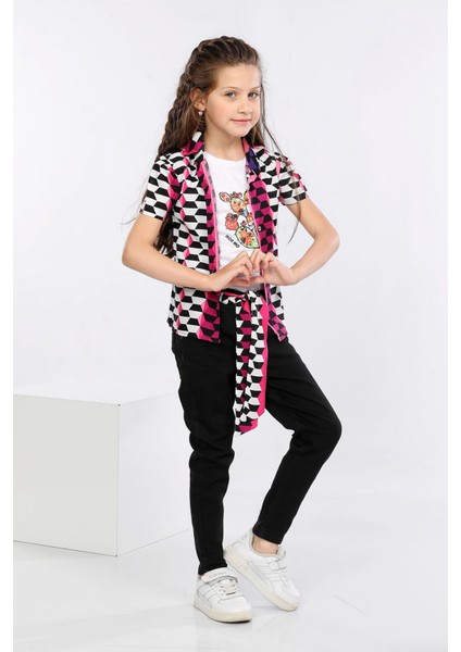 Geometrik Desen Baskılı Renkli Gömlek, Tişört ve Kot Pantolon 3 Lü Takım MRN2410