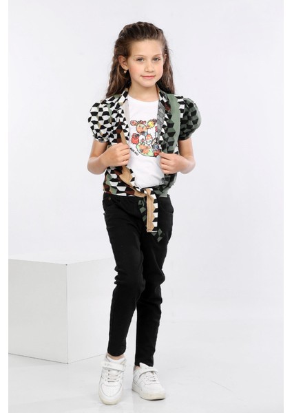 Geometrik Desen Baskılı Alttan Bağlamalı Renkli Gömlek, Tişört ve Kot Pantolon 3 Lü Takım MRN2409