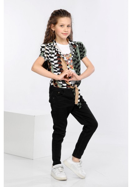 Geometrik Desen Baskılı Alttan Bağlamalı Renkli Gömlek, Tişört ve Kot Pantolon 3 Lü Takım MRN2409 fiyatları