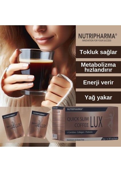 Quıck Slım Coffee Lux,biyoaktif Kolajen Peptidleri,l-Karnitin,prebiyotikli Form Kahve, 5g x 30 Saşe