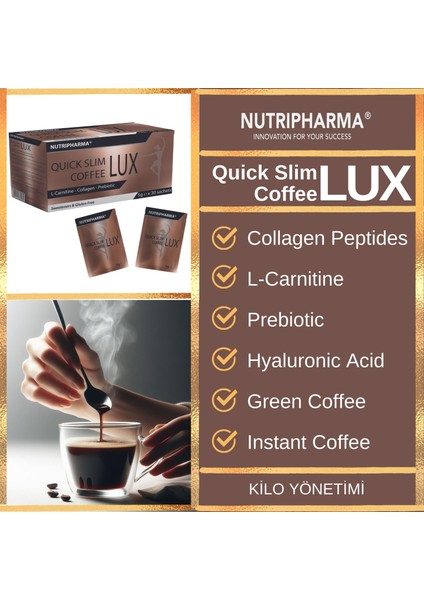 Quıck Slım Coffee Lux,biyoaktif Kolajen Peptidleri,l-Karnitin,prebiyotikli Form Kahve, 5g x 30 Saşe