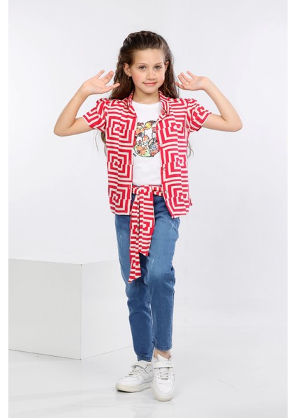 Labirent Desen Baskılı Renkli Gömlek, Tişört ve Kot Pantolon 3 Lü Takım MRN2416 fiyatları