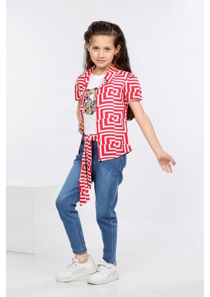 Labirent Desen Baskılı Renkli Gömlek, Tişört ve Kot Pantolon 3 Lü Takım MRN2416 modelleri