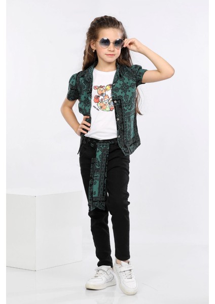 Etnik Desen Baskılı Renkli Gömlek, Tişört ve Kot Pantolon 3 Lü Takım MRN2414