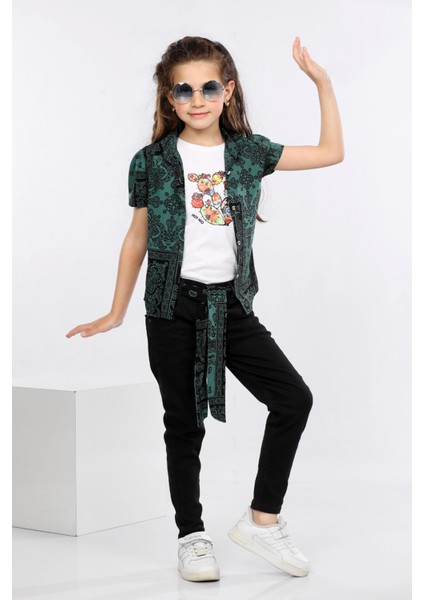 Etnik Desen Baskılı Renkli Gömlek, Tişört ve Kot Pantolon 3 Lü Takım MRN2414 fiyatları