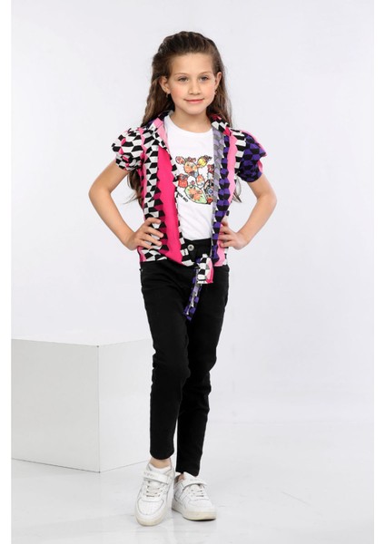 Geometrik Desen Baskılı Alttan Bağlamalı Renkli Gömlek, Tişört ve Kot Pantolon 3 Lü Takım MRN2409