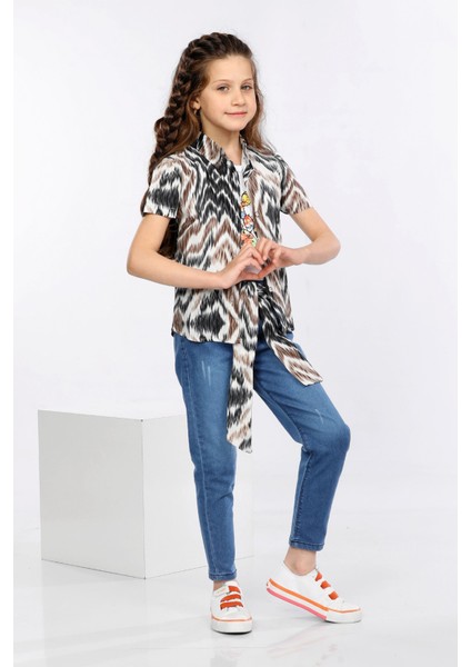 Dalga Desen Baskılı Renkli Gömlek, Tişört ve Kot Pantolon 3 Lü Takım MRN2408 fiyatları