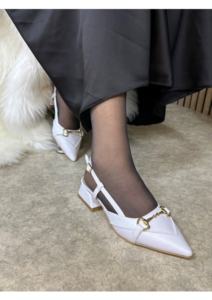 Günlük Kadın Babet Kalın Kısa Topuklu Sivri Burunlu Ayarlanabilir Tokalı Arkası Açık Ayakkabı 456 fırsatları