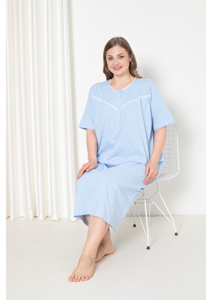 %100 Pamuklu Penye Kısa Kol Büyük Beden Anne Geceliği 051 modelleri