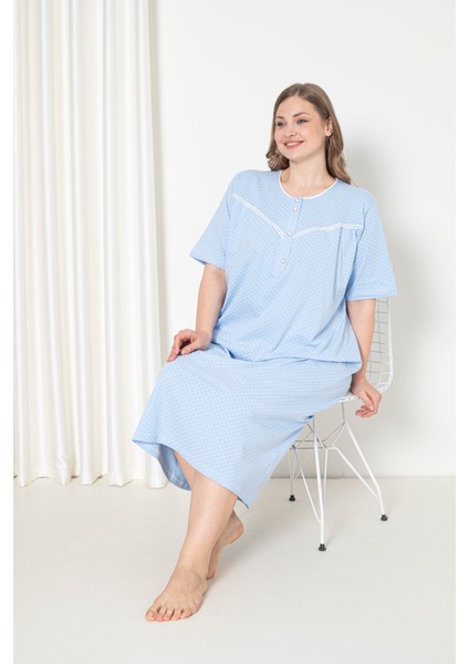 %100 Pamuklu Penye Kısa Kol Büyük Beden Anne Geceliği 051 fırsatları